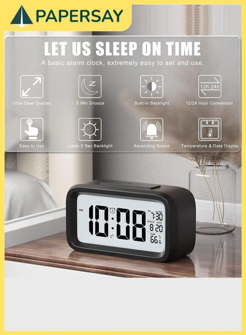 PAPERSAY Smart Light LED Alarm Clock, Bedside Desk Table Electronic Clock, Battery Operated Mute Luminous Alarm Clock，Auto-Night Mode with Adjustable Light for Kids Students - Image 4